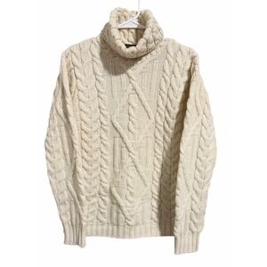 Inis Crafts Fisherman Cable Knit Turtleneck Sweater Ivory Women's Size Small